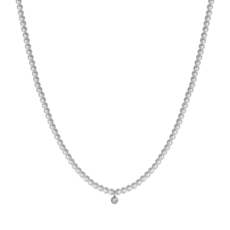 WOMEN'S NECKLACE WITH WHITE PEARLS AND WHITE CRYSTAL 