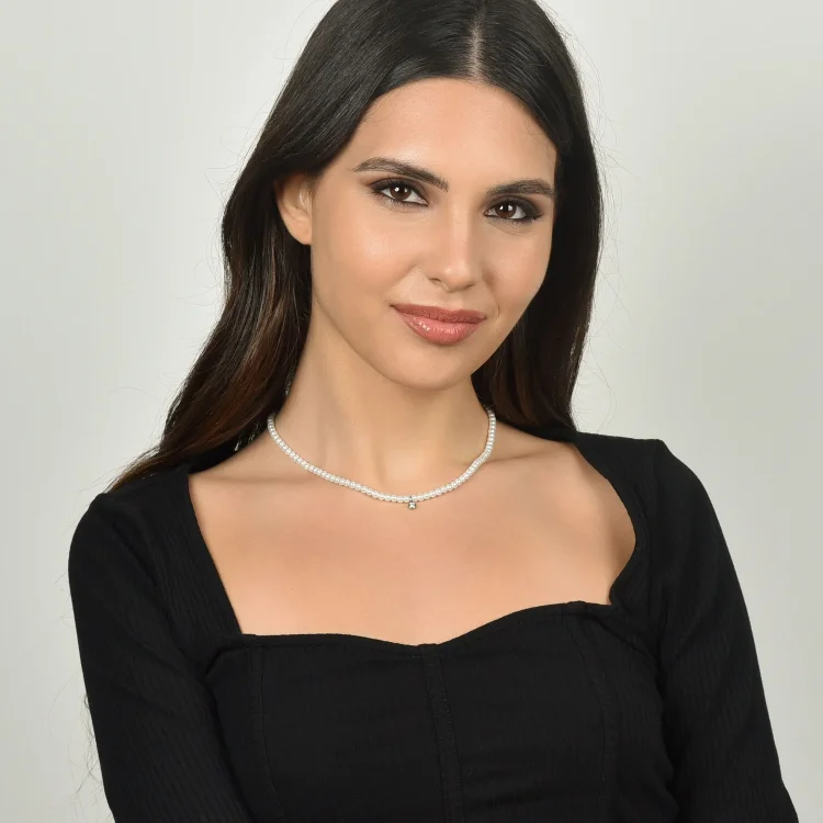 WOMEN'S NECKLACE WITH WHITE PEARLS AND WHITE CRYSTAL 