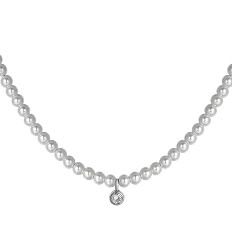 WOMEN'S NECKLACE WITH WHITE PEARLS AND WHITE CRYSTAL 