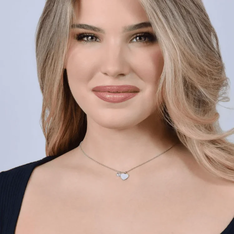 WOMEN'S STAINLESS STEEL NECKLACE WITH A HEART AND A WHITE ZIRCON STONE 