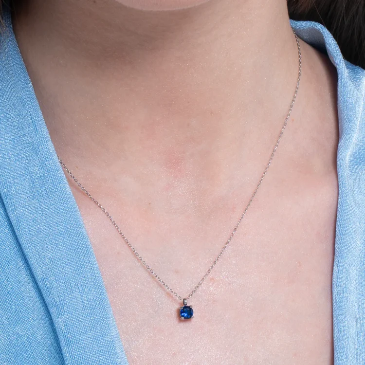 WOMEN'S STEEL NECKLACE WITH BLUE ZIRCON