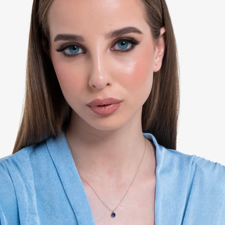 WOMEN'S STEEL NECKLACE WITH BLUE ZIRCON