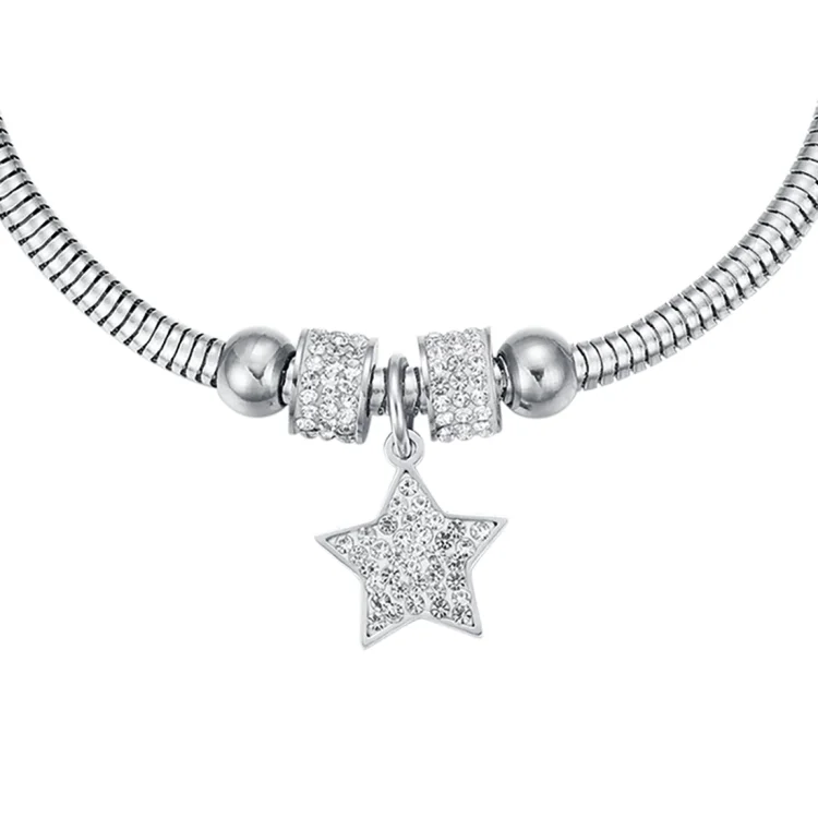 WOMEN'S STAR STEEL BRACELET WITH WHITE CRYSTALS