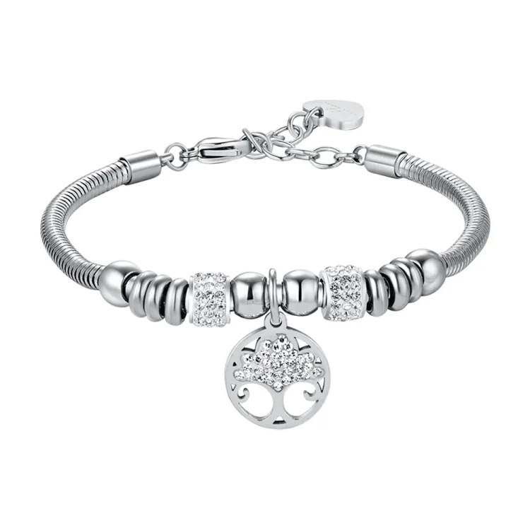STEEL WOMEN'S TREE OF LIFE BRACELET WITH WHITE CRYSTALS