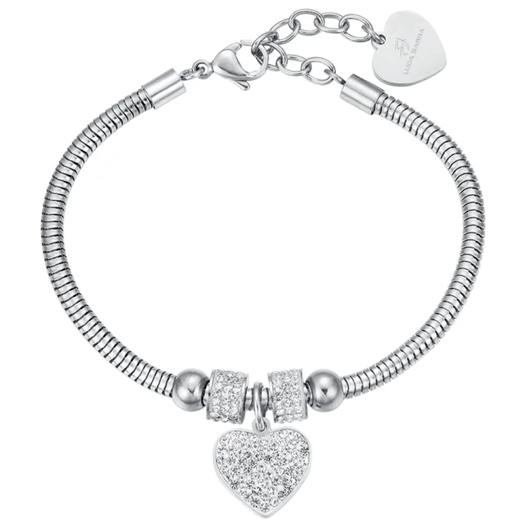 WOMEN'S STEEL BRACELET WITH HEART AND WHITE CRYSTALS