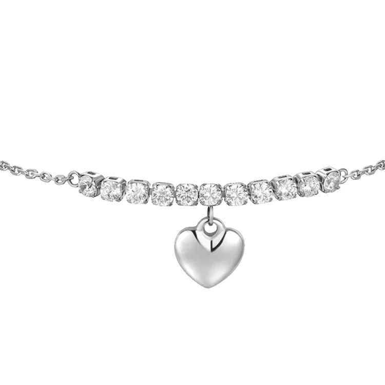 WOMEN'S STAINLESS STEEL BRACELET WITH A HEART AND WHITE ZIRCONS